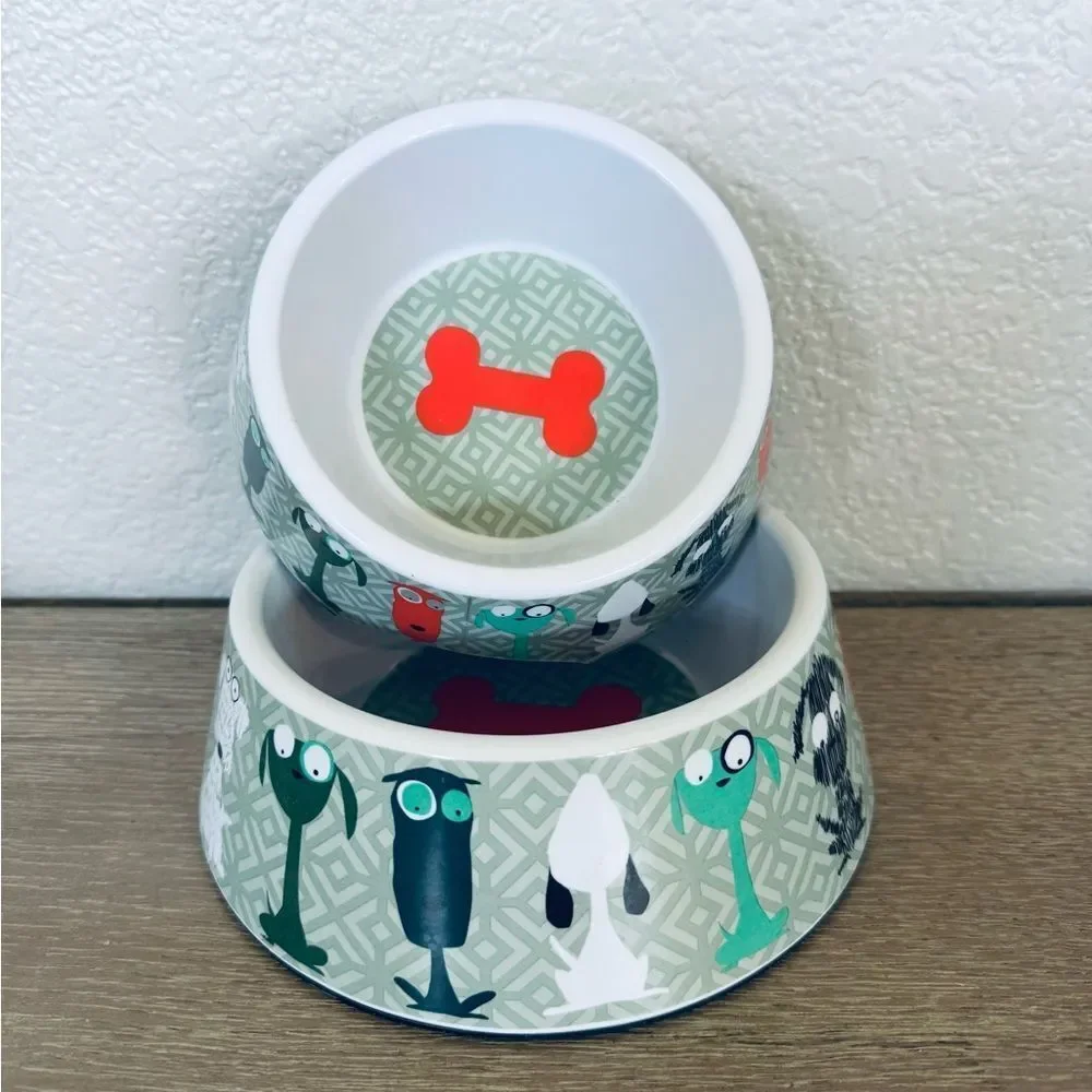 Whimsical Dog Pet Feeder Water Bowls 2-pc Set